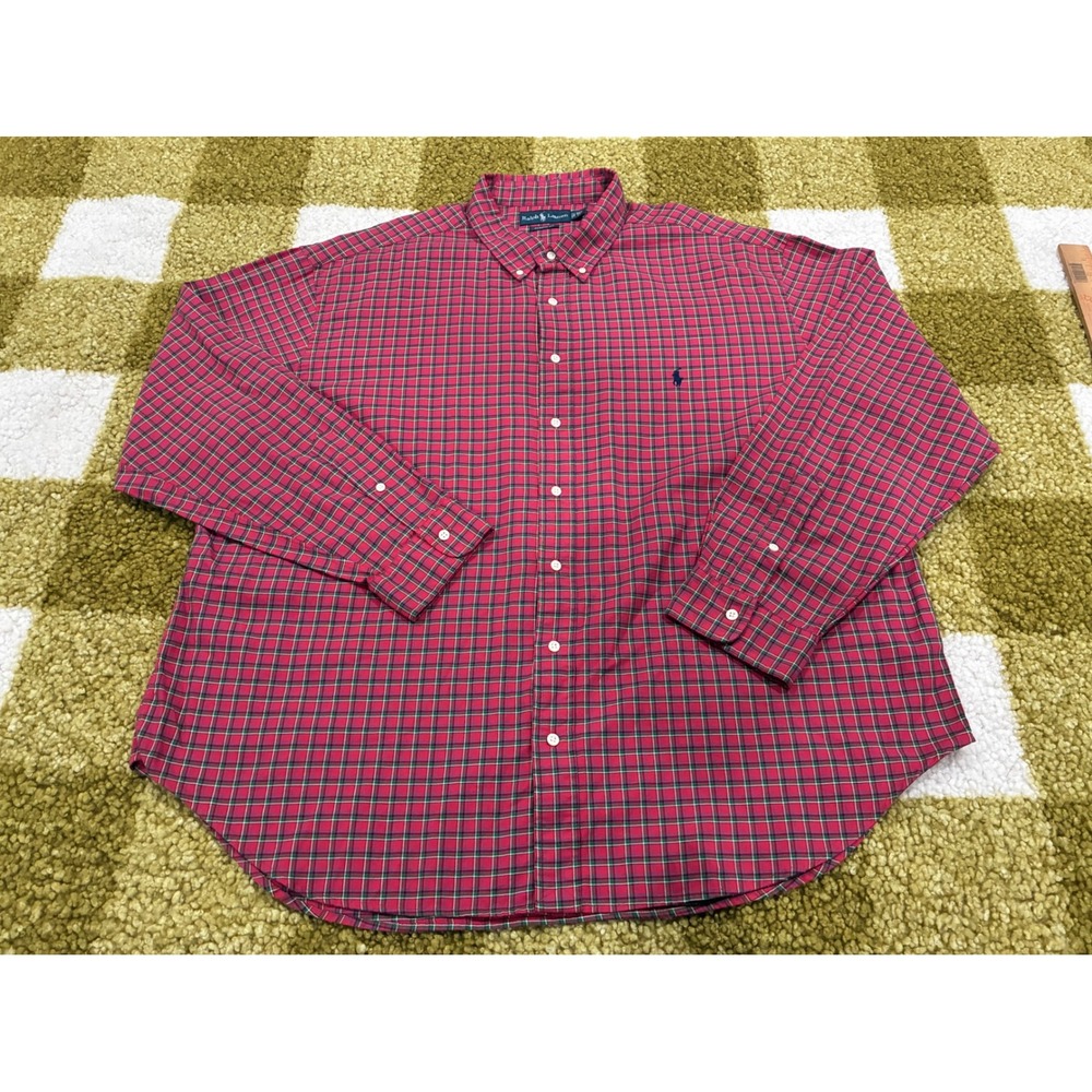 Ralph Lauren Mens 3XB Big Plaid Button Down Shirt‎ Red Blue Green Classic Cotton